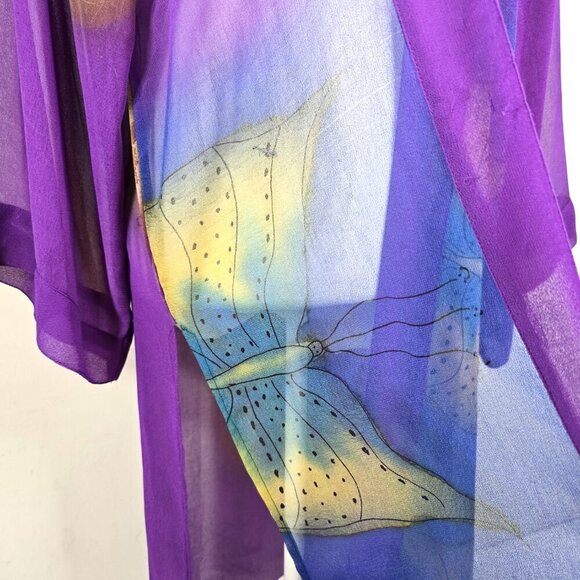Vintage Liz & Me Purple Butterfly Sheer Long Sleeve Duster Maxi Cadigan - Picture 9 of 9
